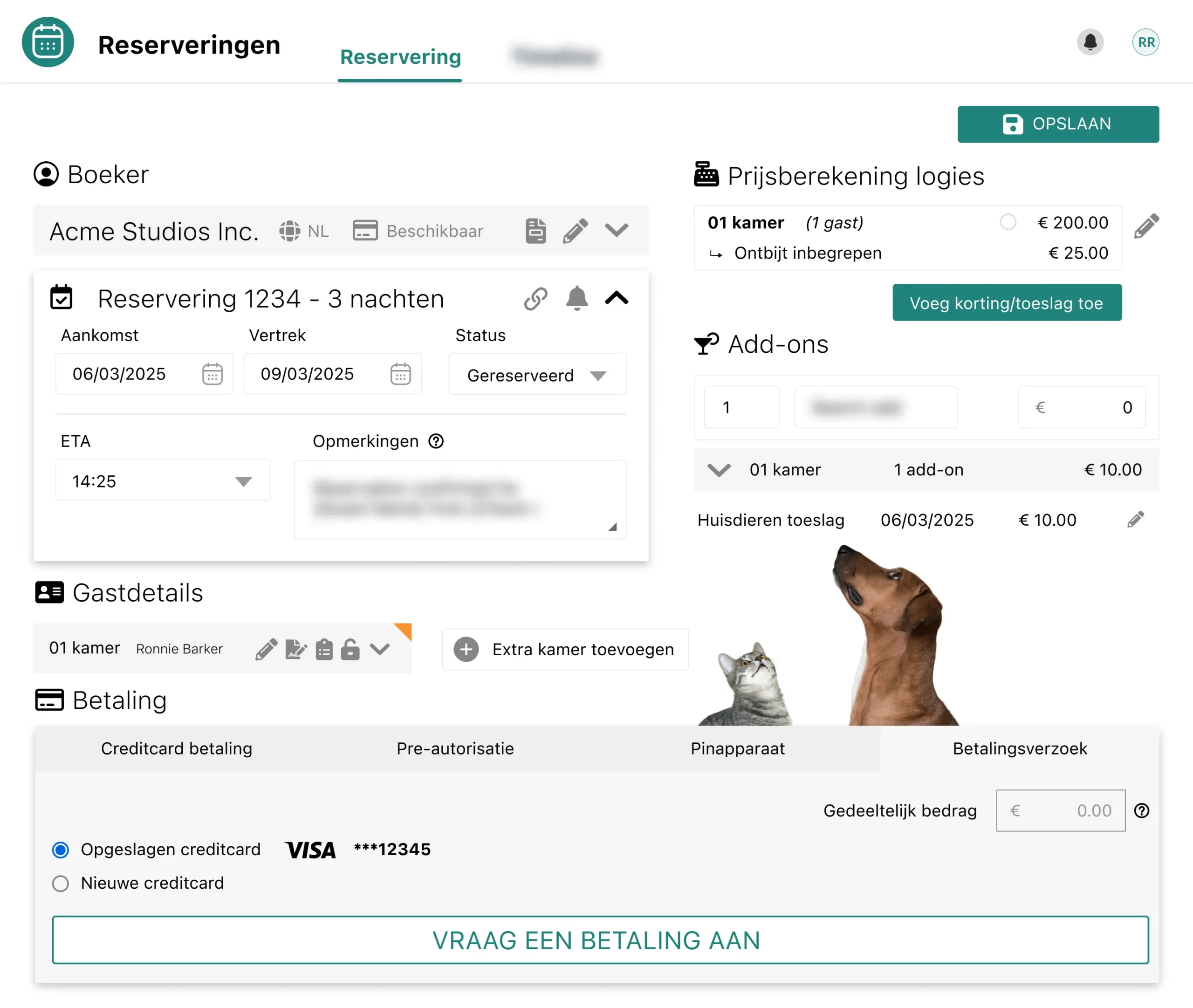 Interface voor hotelreservering met gastgegevens