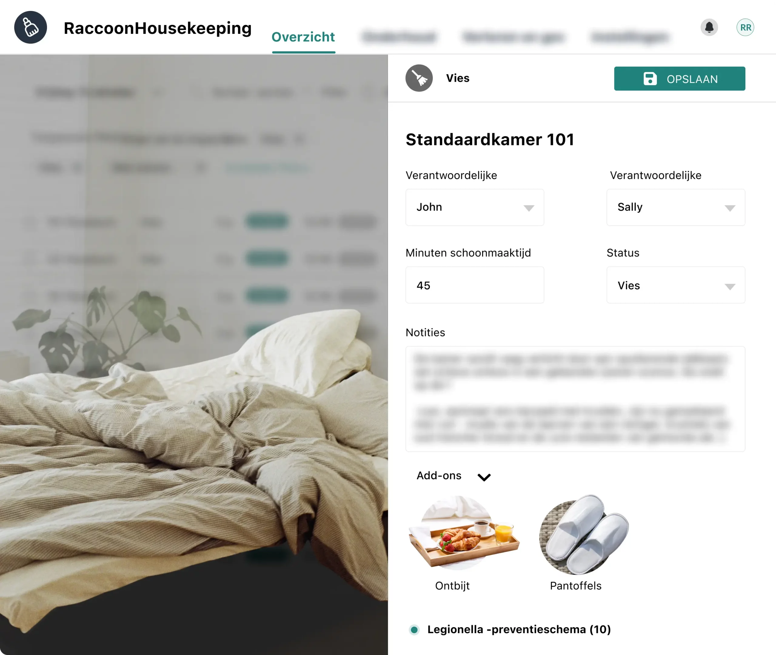 Overzicht van Kamerstatus en Schoonmaakplanning in RoomRaccoon Housekeeping