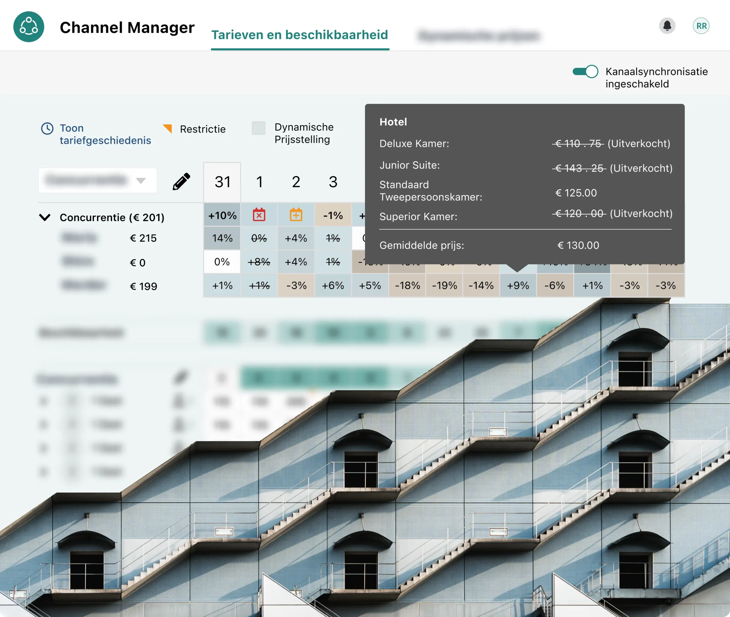 Overzicht van Kamerprijzen en Beschikbaarheid in RoomRaccoon Channel Manager
